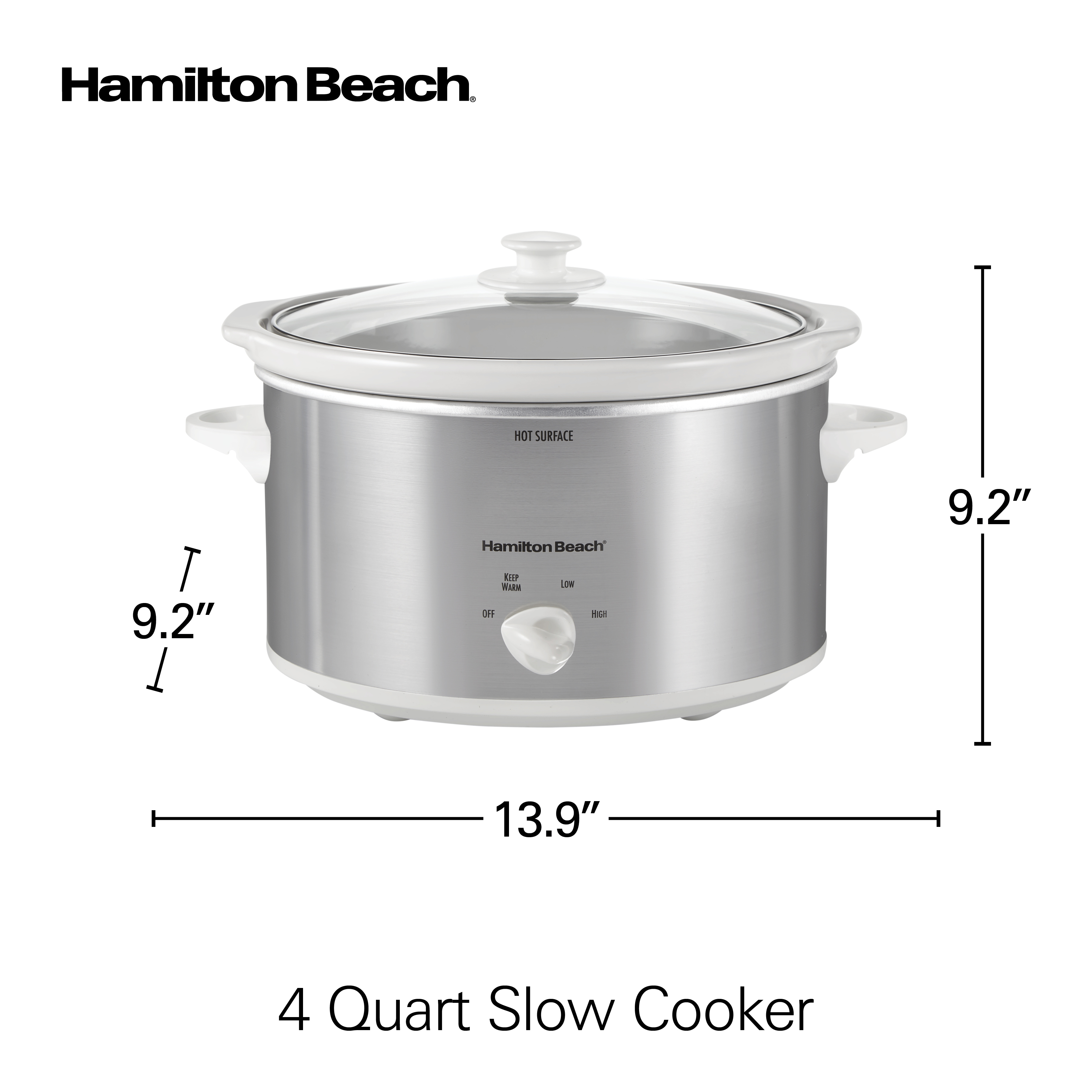 Hamilton Beach Slow Cooker, 4 Quart Capacity, Serves 4+ People, Removable Crock, White and Silver, 33140 - image 3 of 8