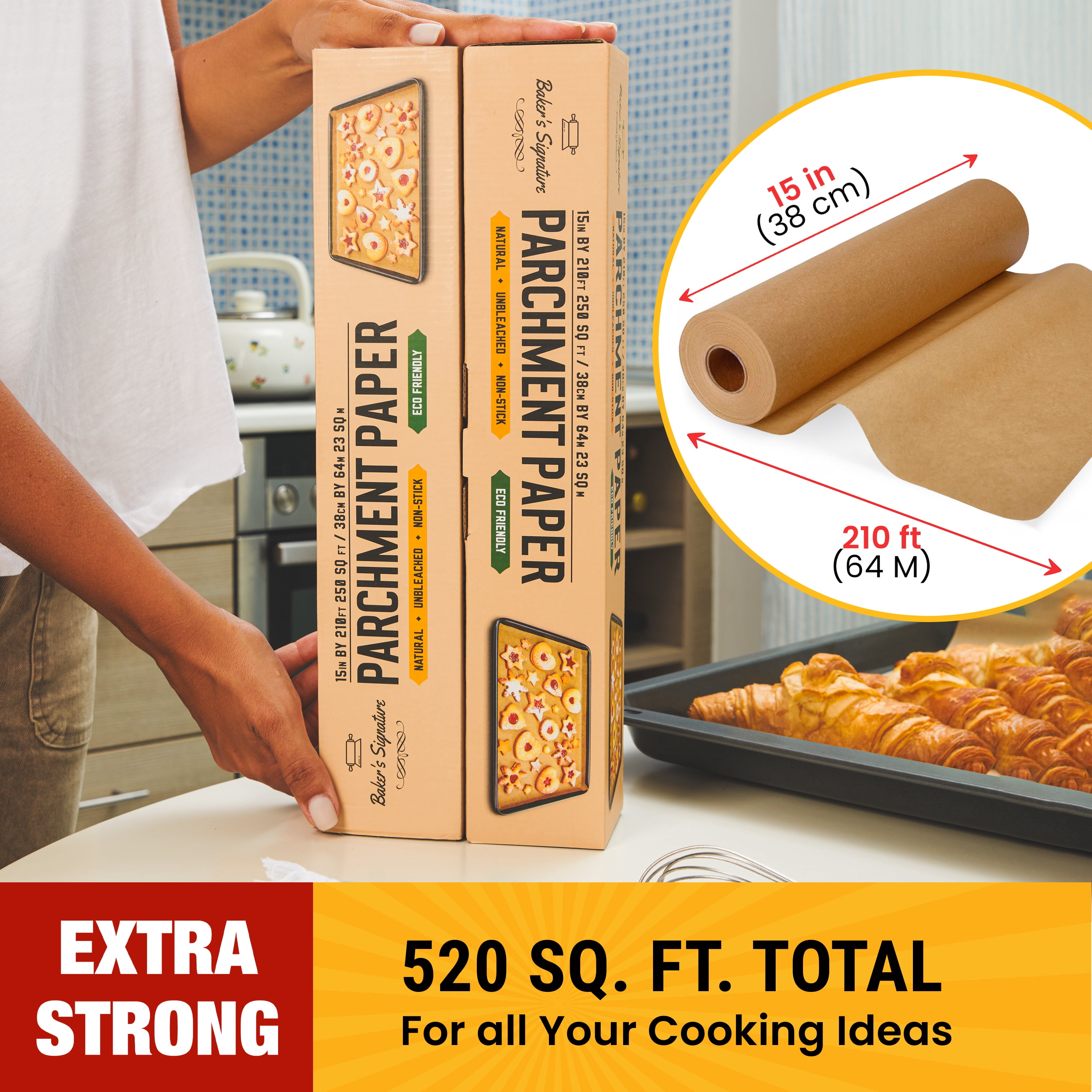 2-Pack 520 Sq.Ft Parchment Paper for Baking - 15" x 210ft Baking Paper Roll