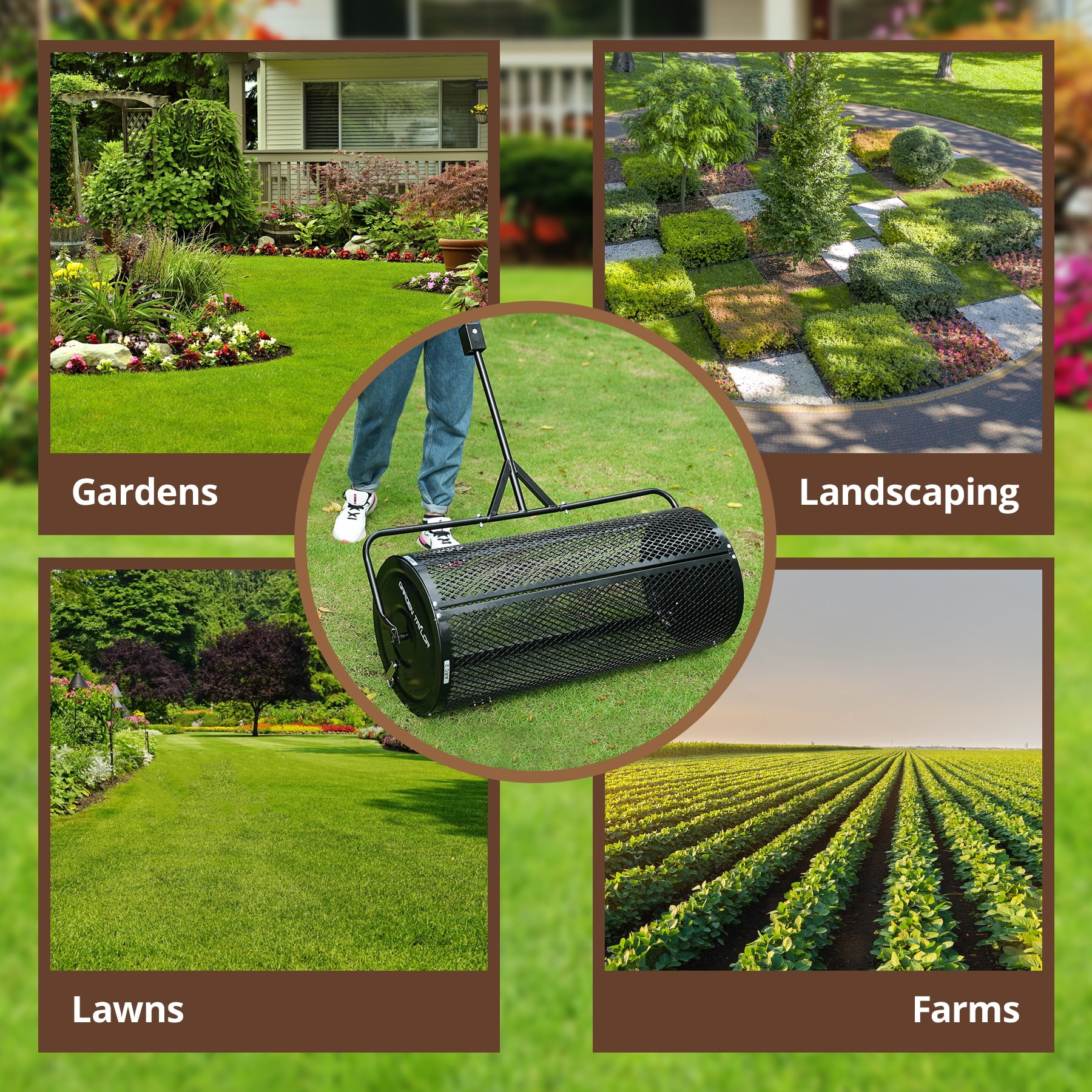 Garden Tailor 36-inch Towable Metal Mesh Roller  for Compost, Peat Moss, Top Soil, and Top Dressing with Installation Support Accessories