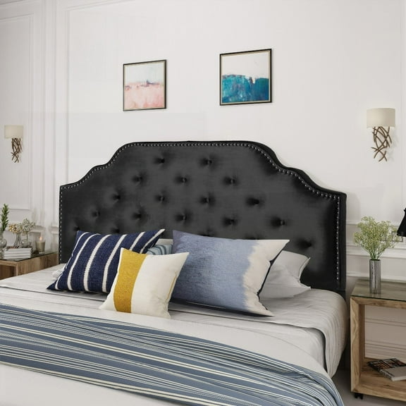 Queen Size Solid Wood Headboard with Durable Metal Legs,Adjustable Height,Modern Button Tufted Design for Bedroom