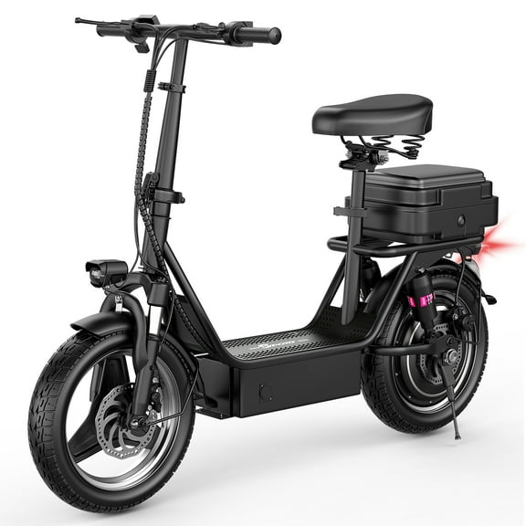 PostJoElectric scooter with seat, 750W motor, 20 MPH and a range of 35 miles, 14-inch tires, 48V 16.5Ah battery, dual shock absorption scooter with basket box, suitable for adult commuting and travel