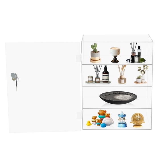 4-Tier Acrylic Display Case Clear Locking Display Case, Acrylic Display Cabinet with Lock Countertop Showcase for Collectibles Office Retail Store (11.8 X 5.9 X 15.7 Inch)