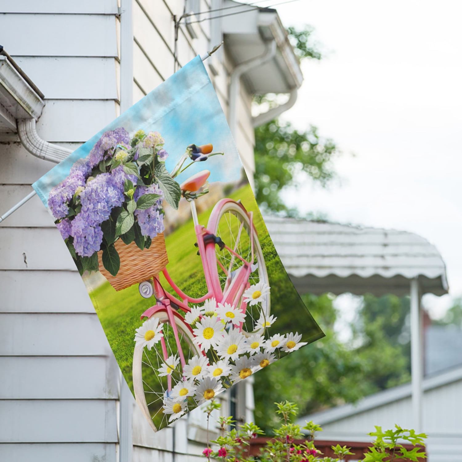 America Forever Spring Bicycle House Flag 28 x 40 inches Double Sided Summer Themed, Daisy, Hydrangeas, Colorful - Seasonal Yard Lawn Outdoor Decorative Spring Flowers House Flag