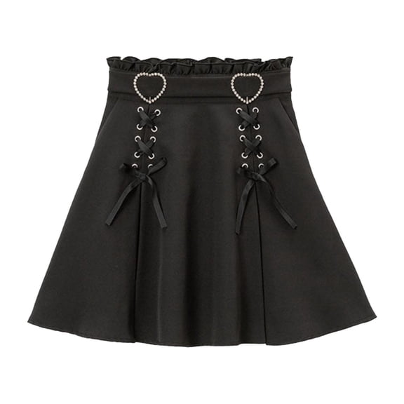 DHFJKG Womens Skirt High Waist A Line Summer Flowy Gothic Lace Up Ruffle Mini Skirts 2026 Summer Elastic Waistband Stylish Skirt