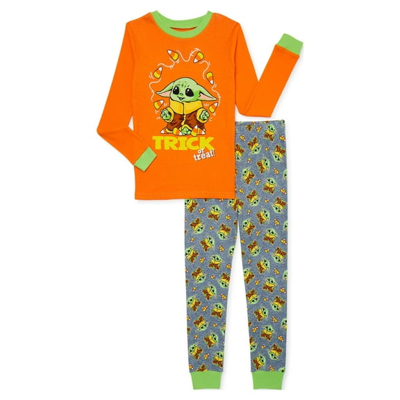 Star Wars Baby Yoda Boys Long Sleeve Top and Pants  2-Piece Halloween Pajama Set, Sizes 4-10