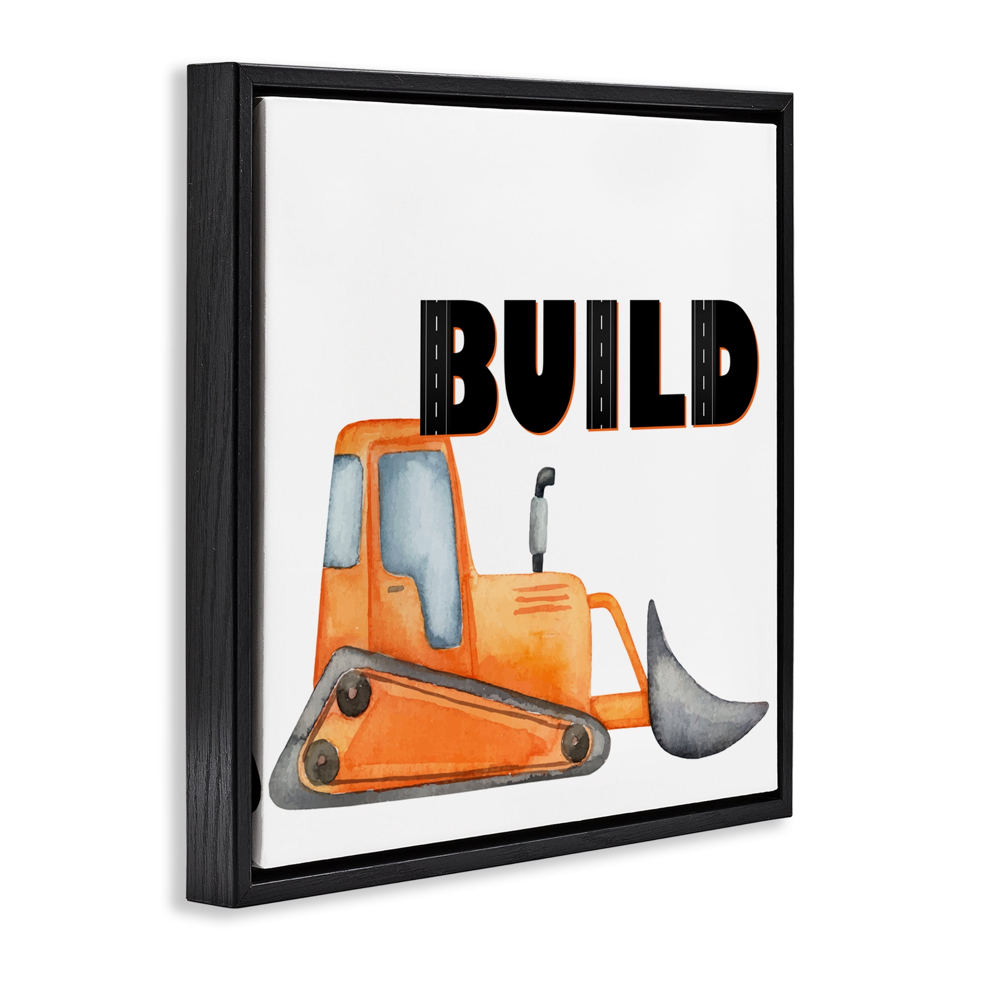 Build with Orange Bulldozer Black Framed Floater Canvas Wall Art, design by Kim Allen