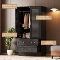 thumbnail image 2 of 65" Black Wood Armoire Wardrobe Closet with 2 Shutter Doors, 2 Drawers, Magnetic Closure & Metal Slides – Modern Tall Storage Cabinet for Bedroom, Living Room or Nursery, 2 of 8