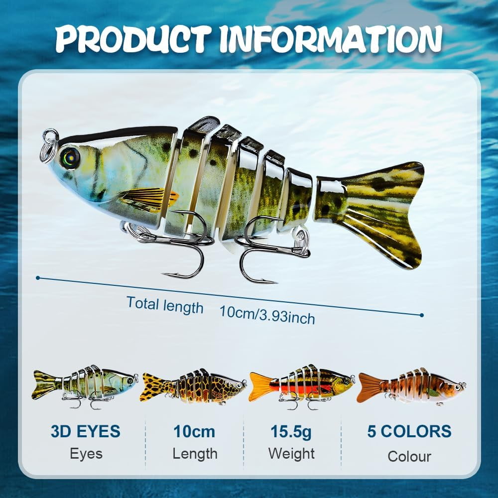 Upgraded Swimming Bait,Fishing Lure Kit Topwater Bass Lures Fishing Lures Slow Sinking Swimming Lures Multi Jointed Swimbait Lifelike Hard Bait Trout Perch