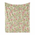 thumbnail image 1 of Ladybugs Soft Flannel Fleece Throw Blanket, Curving Flower Design with Ladybugs and Retro Features Small Beetles Theme, Cozy Plush for Indoor and Outdoor Use, 60" x 80", Pale Green Pink, by Ambesonne, 1 of 6