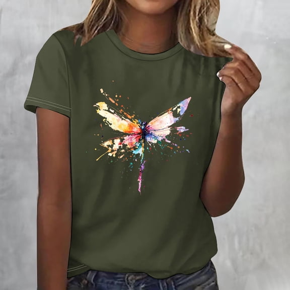 laiqvcdr Womens Tshirts,Casual Short Sleeve T Shirt , Loose Graphic Basic Tees, Oversized Graphic Print Army Green,Womens Plus XXL