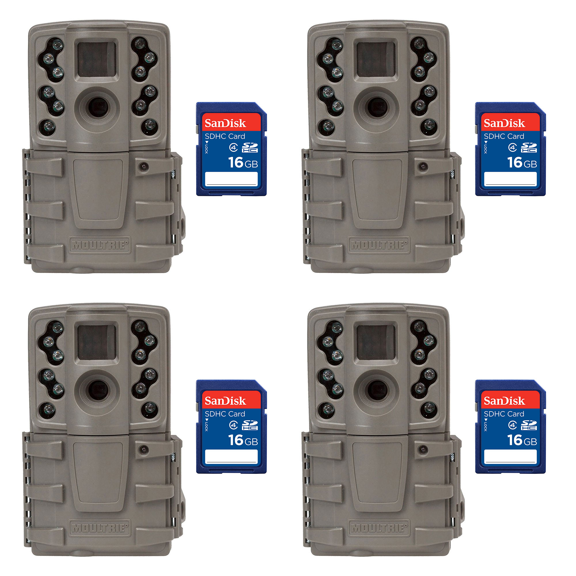 Moultrie A20 12MP Infrared Mini Hunting Game Trail Camera, 4 Pack + SD Cards