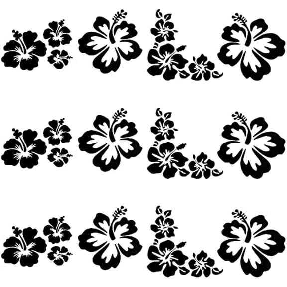 4 Sets 16PCS Hibiscus Flowers Car Decals Hawaiian Stickers Black Vinyl Automotive Exterior Decoration