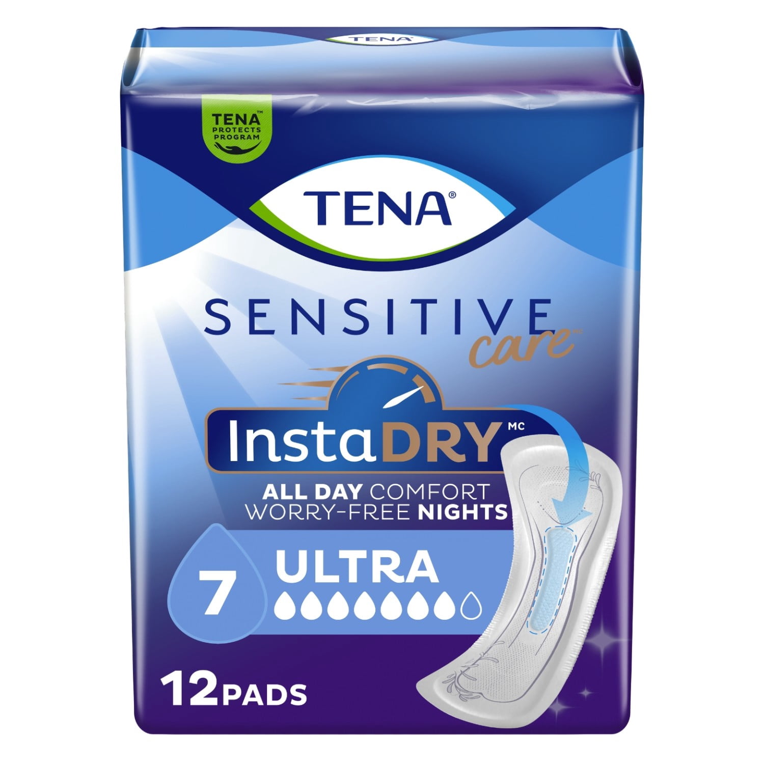 (6 pack) TENA Sensitive Care InstaDry Ultra Absorbency Incontinence Pads Women, 12ct
