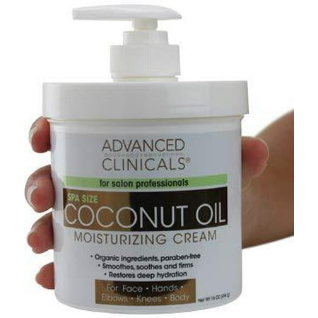 Advanced Clinicals Coconut Oil Cream. Spa size 16oz Moisturizing Cream. Coconut Oil for Face, Hands, Hair. 16 Ounce (Pack of
