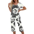 thumbnail image 4 of Women Lounge Set Capri Sets for Women 2 Piece Two Piece Sleepwear Short Sleeve Tie Dye Outfits Graphic Summer Set, 4 of 8