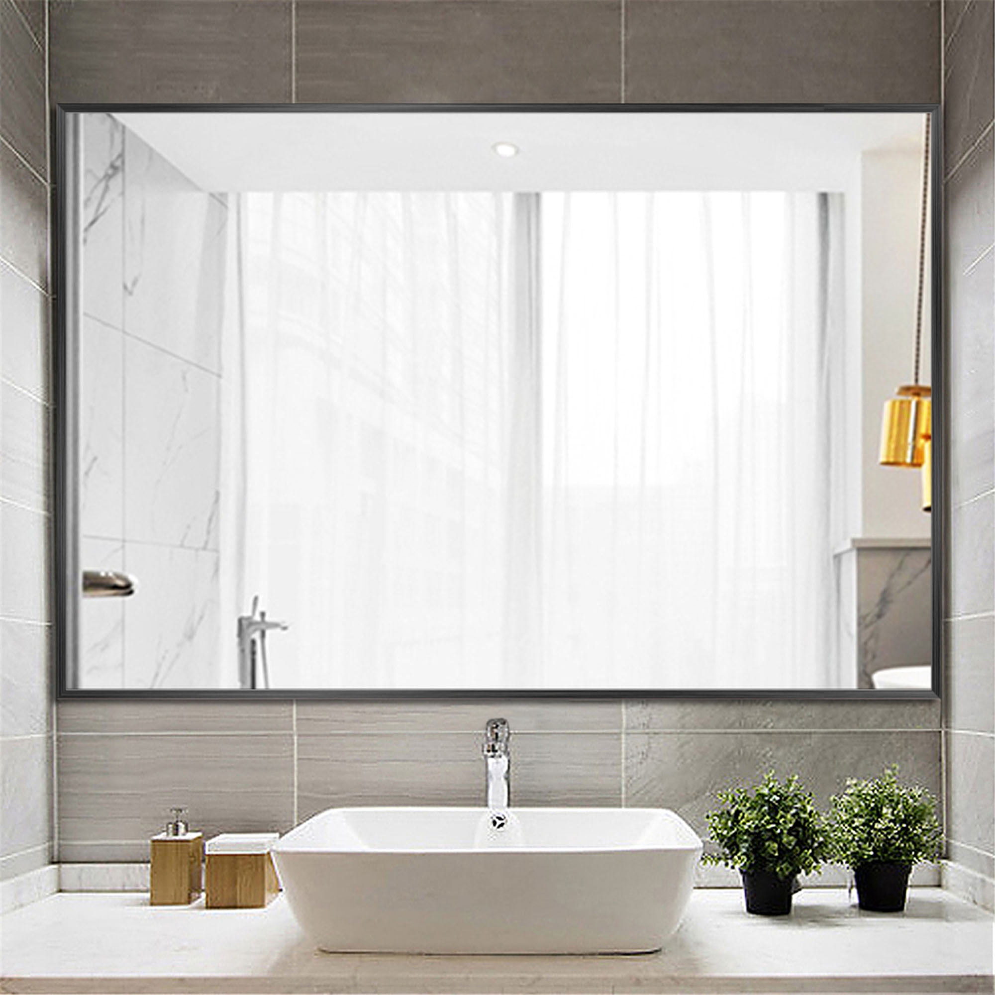 26 in x 38 in Black Modern Wall Mirror