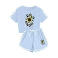 thumbnail image 5 of EWASWON Kids Girls Clothes on Clea-rance,Summer Sunflower Paw Print T-Shirt Tops and Elastic Shorts Pants Casual Outfits Set,Sky Blue,Size 5 T, 5 of 7