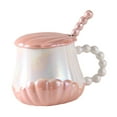 thumbnail image 2 of Taza para café de cerámica, taza de té con concha en forma de perla, mango cómodo creativo con tapa y cuchara, Taza de leche, taza para beber para Rosa, 2 of 9