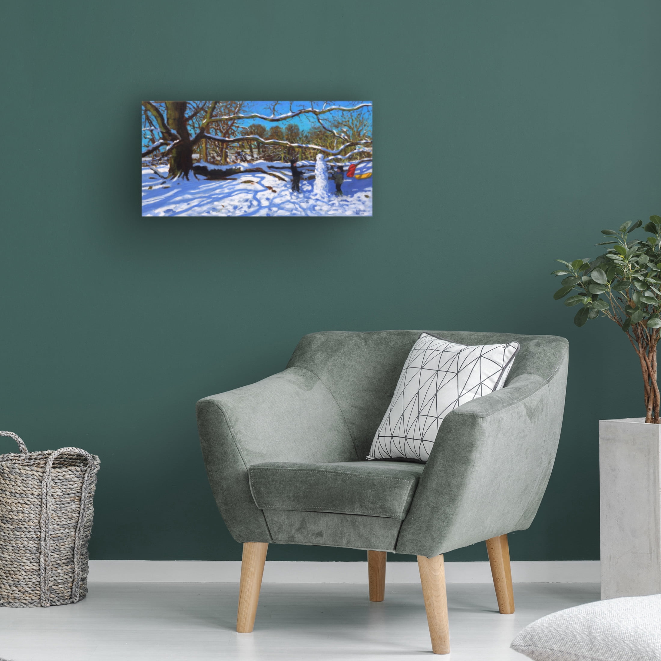 Andrew Macara 'The Snowman, Calke Abbey, Ticknall, Derby, 2022' Canvas Art - 32 x 16 Inches