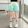 thumbnail image 2 of OYXSER Girls Gradient Denim Shorts Elastic Y2K Mid Waist Wide Leg Fashion Jean, Green 13-14Y, 2 of 9