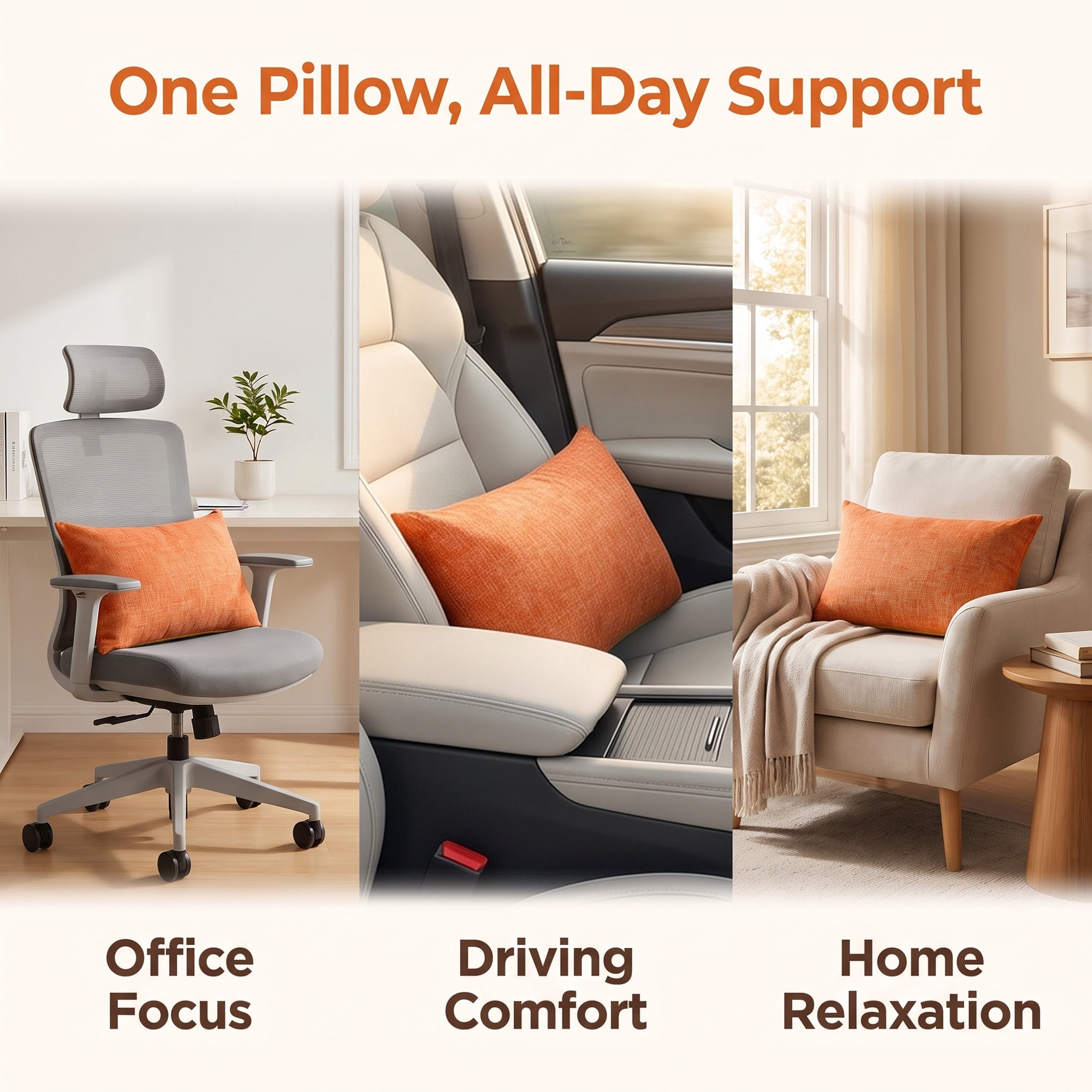 Unique Bargains Lumbar Support Pillow Flax Back Support for Driving Orange 11.8"x19.7"