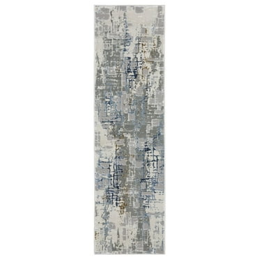 Oriental Weavers Easton Area Rug - 8111X - 2'3" x 7'6" - in Gray/ Blue - Modern Industrial Style, Stain Resistant, Family and Pet Friendly , Entryway, Hallway Runner Rug