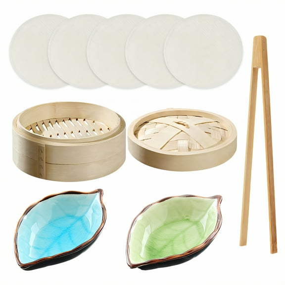 ACDANC 10Pcs Bamboo Steamer,Safe Moisture-Free Steaming Steamer Basket,Fragrant Bamboo Flavor Layer Food Steamer,10.2in