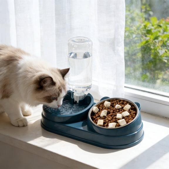 Cat Feeding Bowl, Multifunctional 2 In 1 Basin Household Daily Use Food Water Container for Dog Kitten Water Bowl