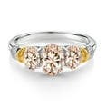 thumbnail image 2 of Gem Stone King 925 Sterling Silver and 10K Yellow Gold Oval Peach Morganite and White Diamond 3 Stone Ring for Women (2.03 Cttw, Gemstone October Birthstone, Size 5), 2 of 3