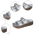 thumbnail image 5 of Rokment Women's Double Buckles Platform Slides Sandals Classic Casual Wide Width Open Toe Chunky Flat Comfortable Walking Slip on Slippers for Indoor Outdoor Waterproof Silver Size 6, 5 of 7