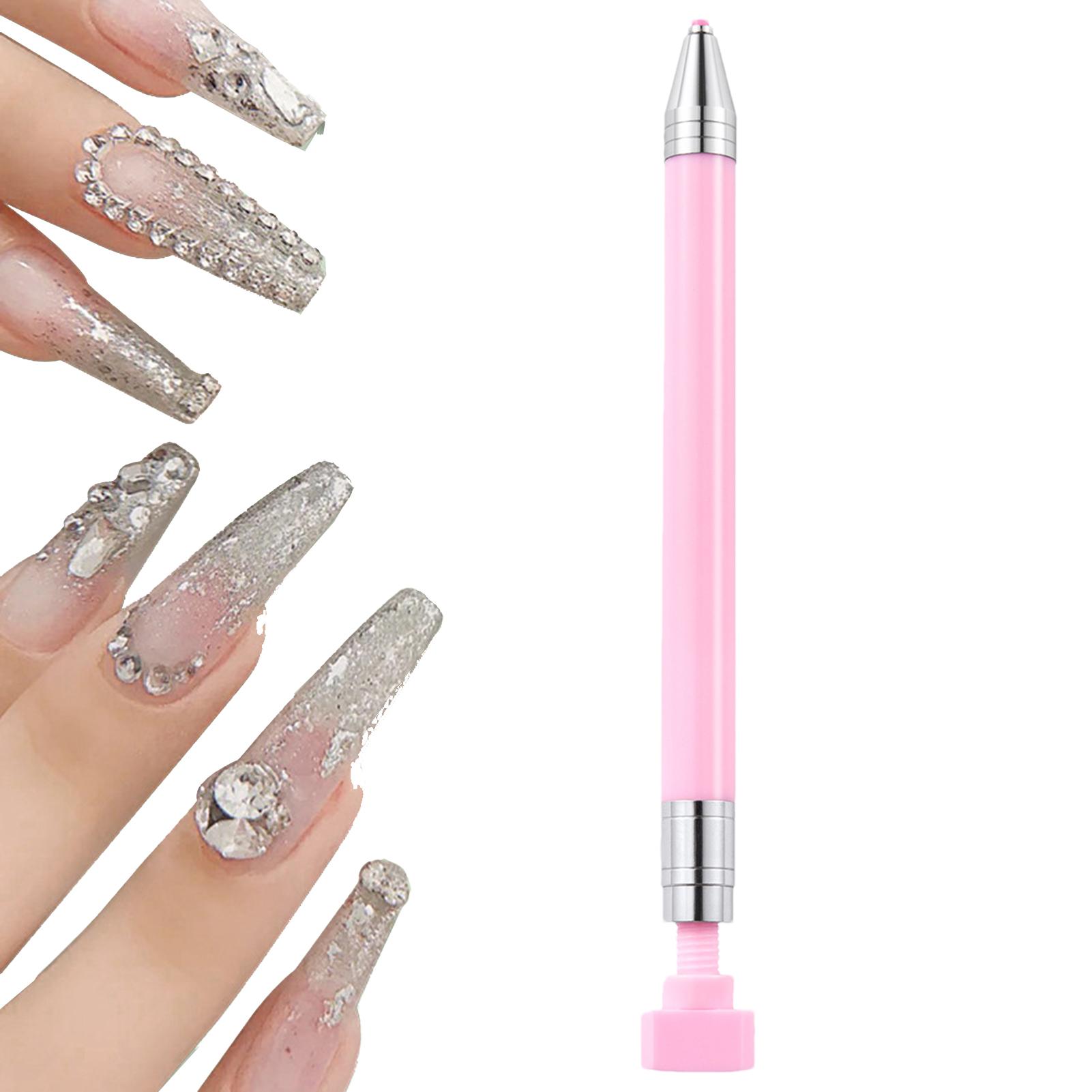 Lacyie Rhinestone Wax Pen | Dual-Ended Nail Dotting Pen | Gems Crystals Studs Applicator Jewel Picker Tool for Nail Art DIY Decoration, Size: 13.5, Pink