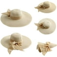 thumbnail image 2 of Sombrero de paja con lazo grande para mujer de 5,5 pulgadas, grande, flexible, plegable, enrollable, gorra de playa, sombrero para el sol UPF 50+ (beige) brillar Electrónica, 2 of 5
