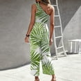 thumbnail image 4 of AOOCHASLIY Womens Jumpsuits Summer Clearance Women's Summer Slimming Straps One Shoulder Pleated High Waist Casual Leg Pants Printed Jumpsuit Romper, 4 of 5