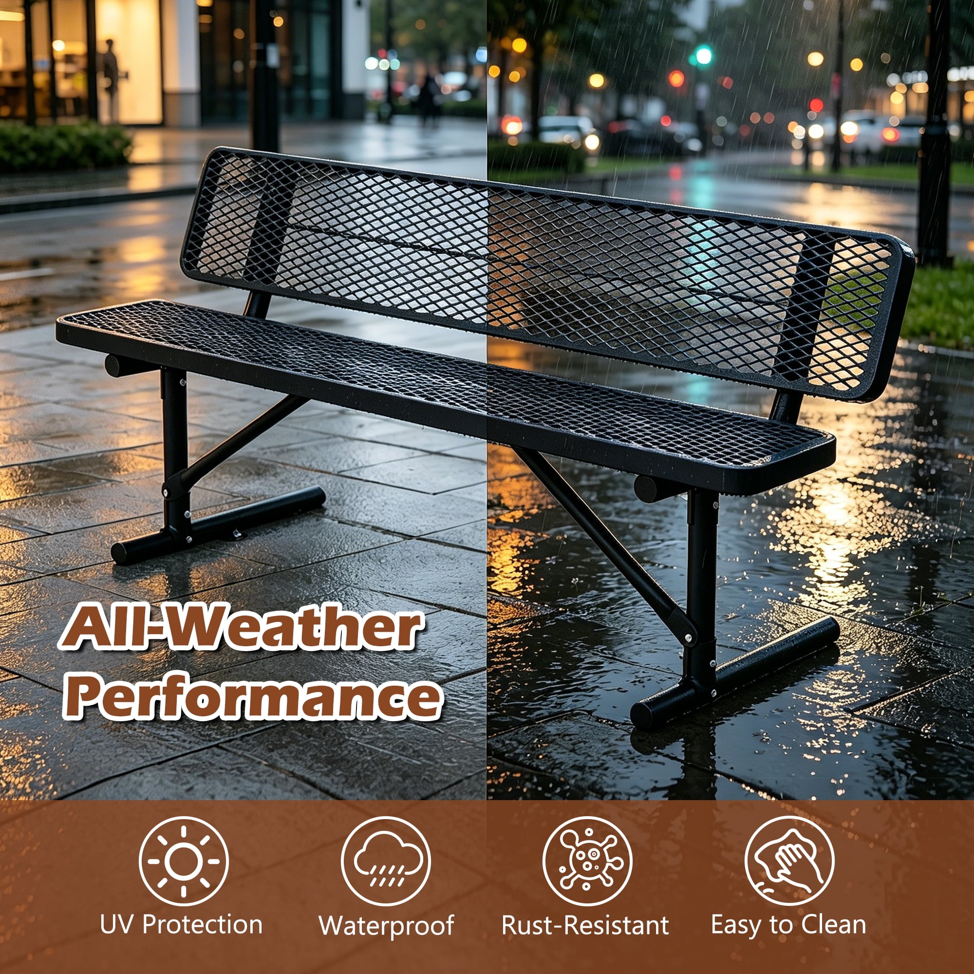 72" Outdoor Picnic Bench for 3-4 Person,All Weather Metal Outdoor Dining Chair for Garden,Patio,Park,School,Black