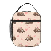 TEQUAN Portable Lunch Bag, Cute Romantic Couple Sloth Pattern Reusable Insulated Lunch Box for Travel Work School Picnic