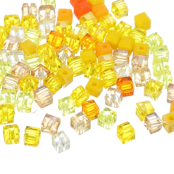 Uxcell 100 Pack Crystal Cube Beads, 4mm Square Glass Beads Faceted Loose Spacer Bead for Bracelets Necklace Earring DIY Jewelry Making Craft(Yellow Series)