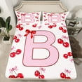 thumbnail image 2 of Feelyou Pink Fashion Letter Twin Sheet Sets for Kids, Cartoon Monogrammed B Twin Fitted Sheet, Cute Bowknot Cherry Flat Sheet, Luxury Bedroom Decor, 3pcs, 2 of 7