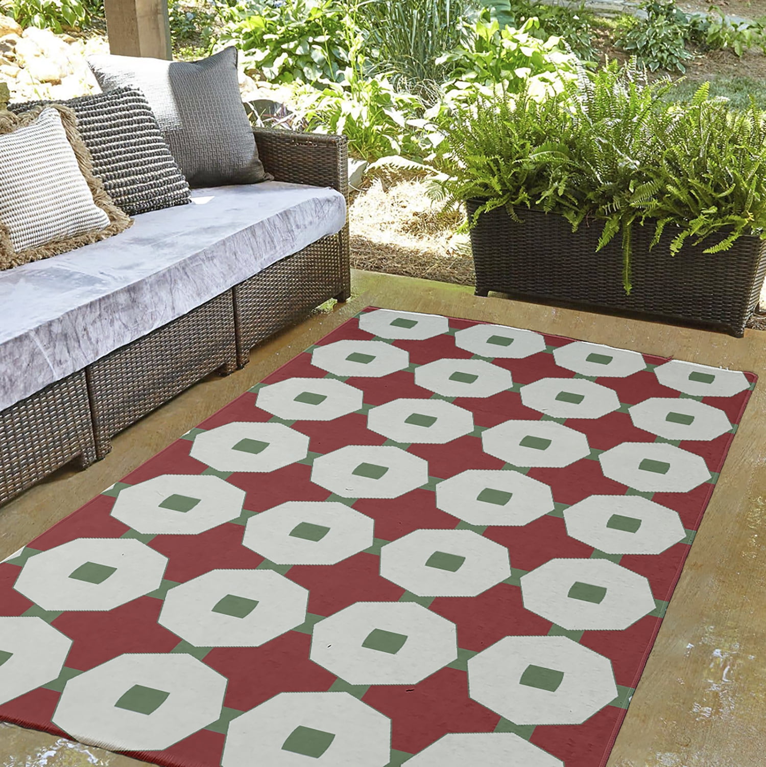 Simply Daisy 3' x 5' Ligonberry Red Button Up Spring Chenille Indoor/Outdoor Rug