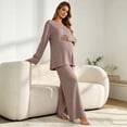 thumbnail image 5 of 2 Piece Women Maternity's Lounge Set Ribbed Knit Button Down Long Sleeve Tops Over The Belly Pants Fall Pregnancy Outfits, 5 of 7