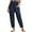 Navy, variant on QUYUON Dress Pants Women Women Fashion Elastic Waist Casual Solid Color Straight Leg Cotton Linen Cropped Pocket Trousers Women Cargo Pants Long Pant Leg Length Cargo Pant Style N-1440 Navy L