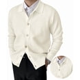thumbnail image 3 of Men'S Lapel Cardigan Sweater Knit Long Sleeve Button Cardigan Slim Fit Casual Ribbed Knitted Jacket White XXXL, 3 of 7
