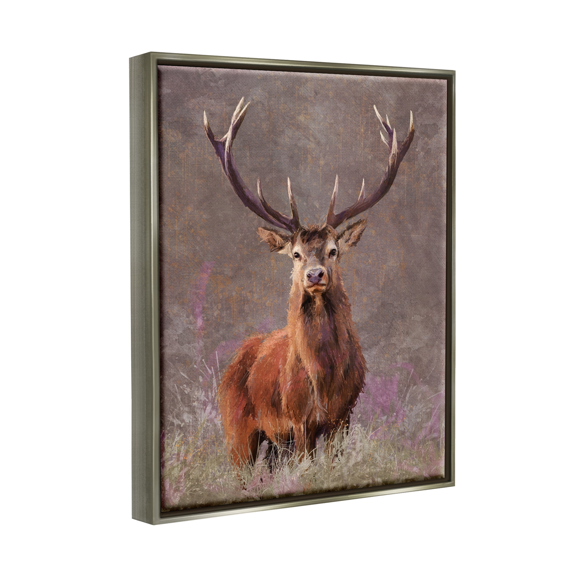 Stupell Elk Portrait Forest Grove Animals & Insects Painting Gray Floater Framed Art Print Wall Art