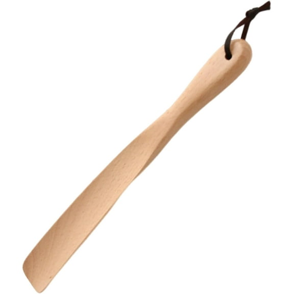Wooden Shoe Horn Long Handle: 15" Long Shoe Horn for Seniors Men Women Kids Travel Shoe Lifter, Easy Wear Shoe Helper Shoehorns with Leather Lanyard