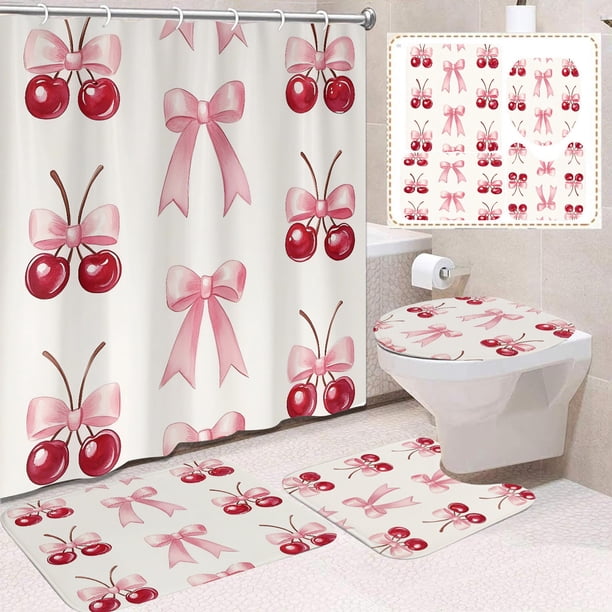 Cortina de ducha de poliéster con lazo para el día de San Valentín, impresión digital P-Ink, impermeable, para dormitorio, decoración de baño, artículos esenciales para cruceros