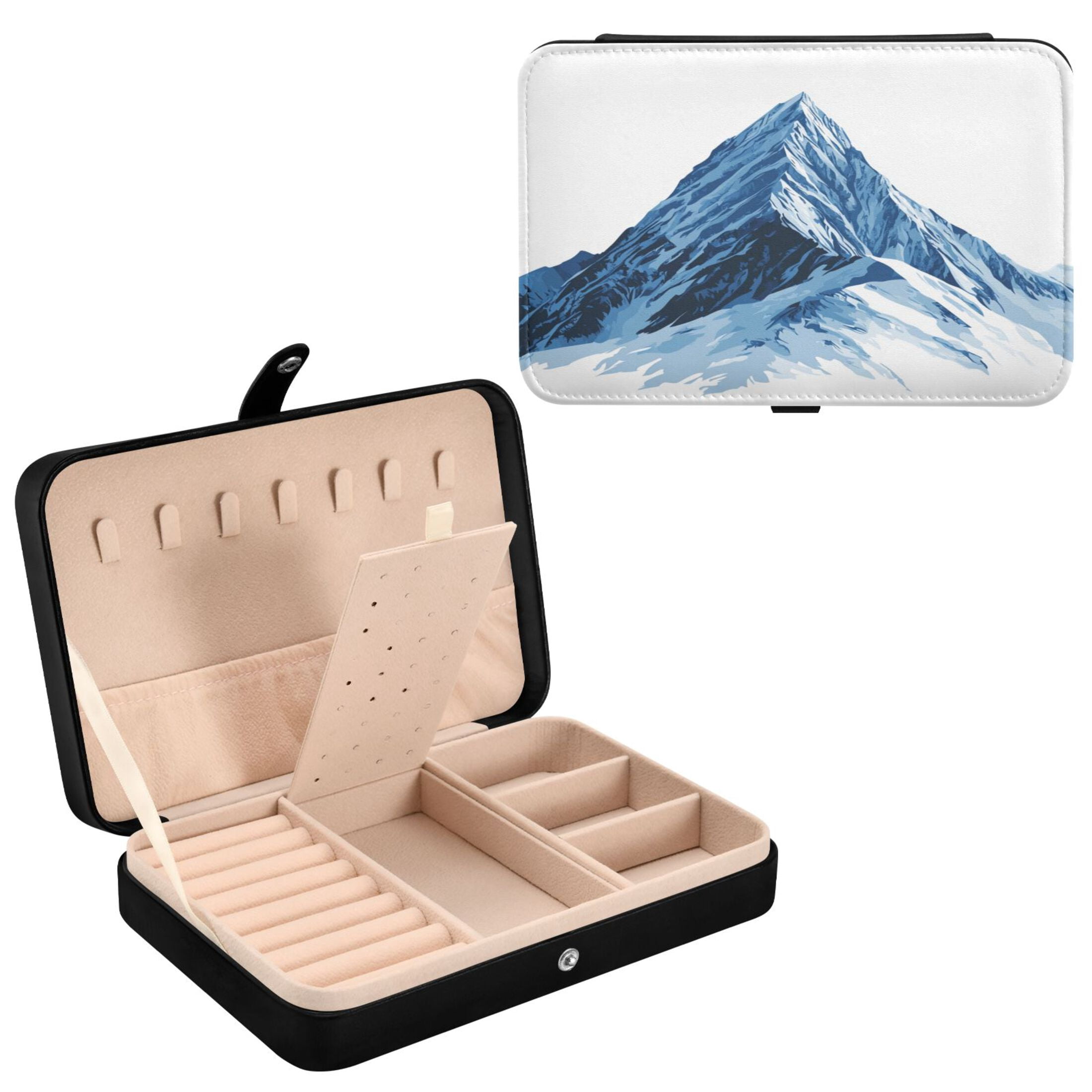 Leather Jewelry Box Rectangular 8.27x5.5x1.78In Travel Jewelry Storage Earrings Necklace Bracelet Watch Brooch Storage Blue Peak