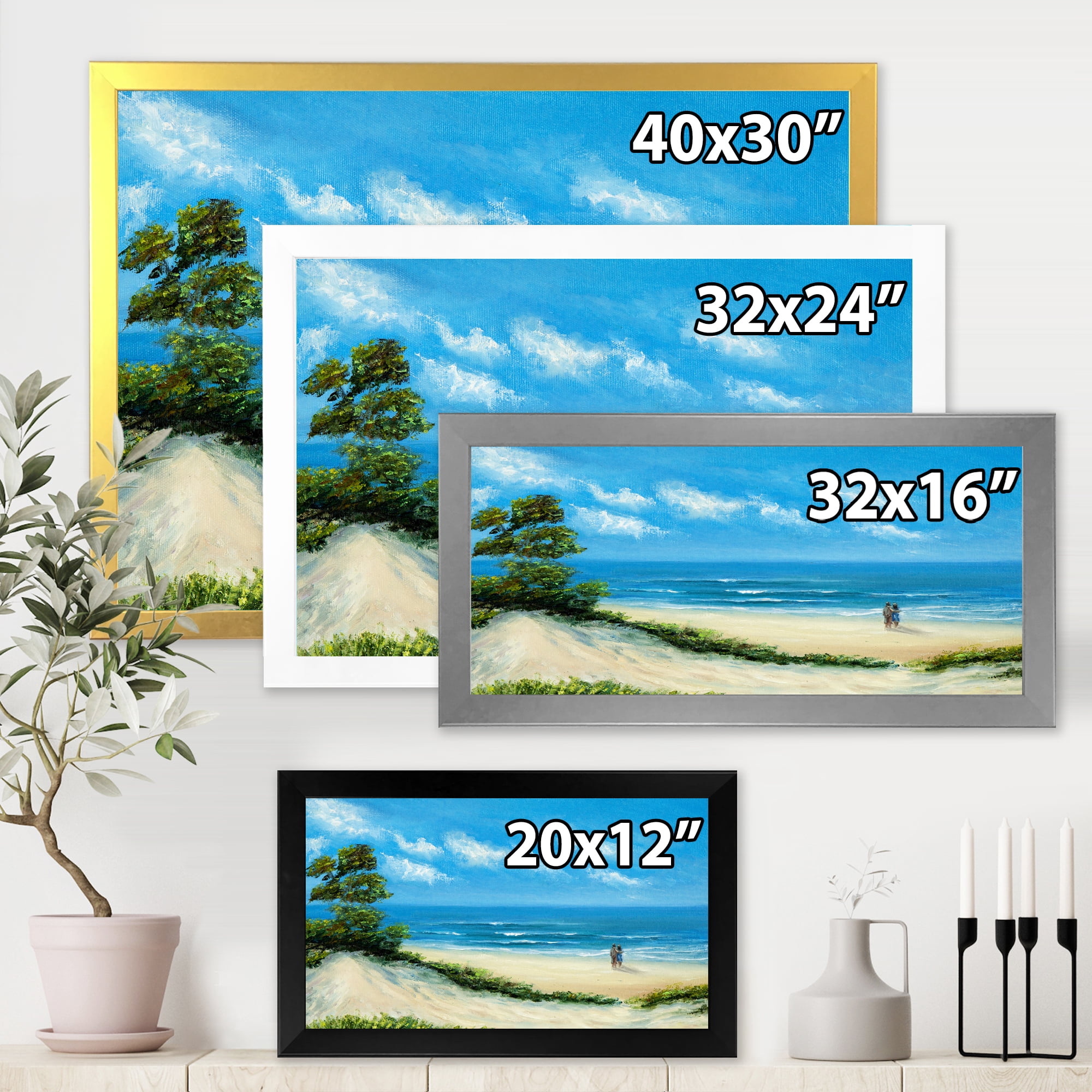 Designart 'Couple At The Beach In Sunlight' Nautical & Coastal Framed Art Print
