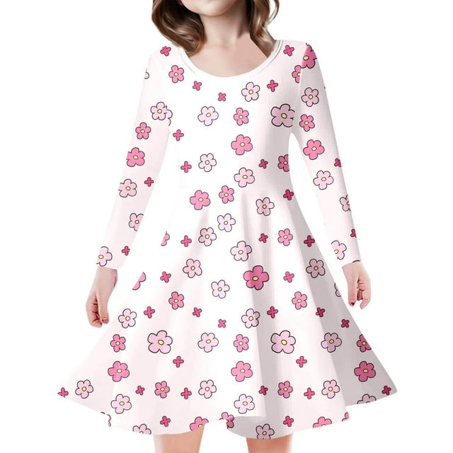 HNMKIU Robe de Fête Imprimée DIY Tendance pour Filles - pour Événements et Usage Quotidien