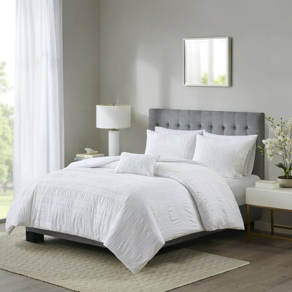 Full/Queen 4 Piece Cotton Seersucker Duvet Cover Set