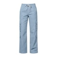 thumbnail image 2 of Cargo Pants for Girls Wide Leg High Waist Parachute Pants with Pockets & Drawstrings (Light Blue 5-6 Years), 2 of 6