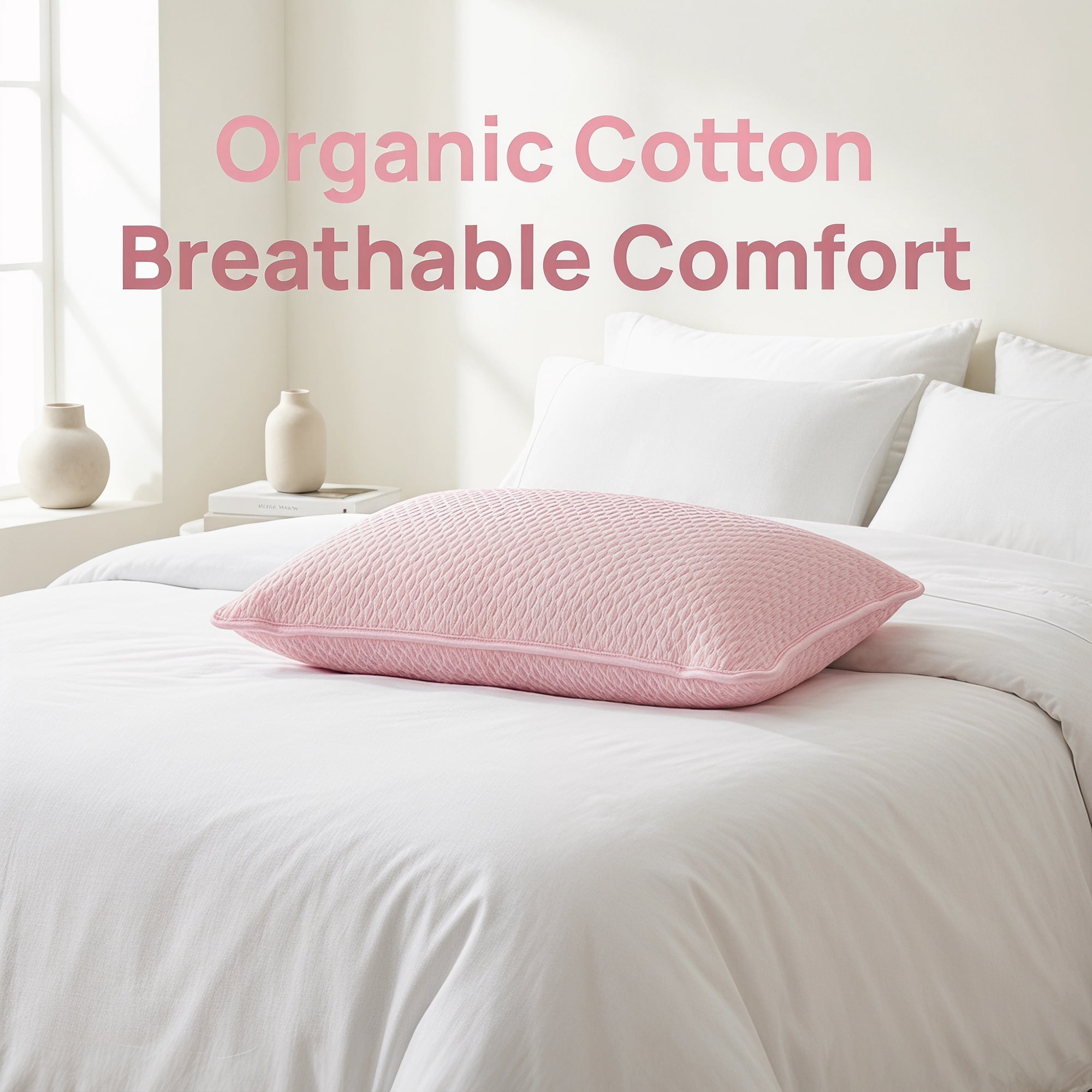 Unique Bargains Hypoallergenic Polyester Quilted Standard-size Pillow Protector Pink A